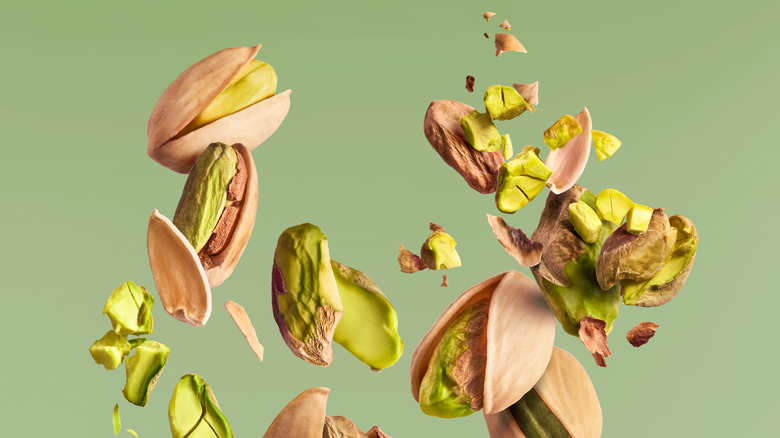 Pistachios in mid air