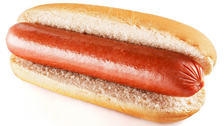 Hot dog sausage inside bun
