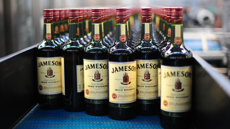 Bottles of Jameson on conveyor belt