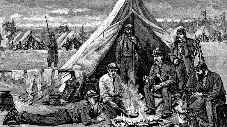 drawing of civil war soldiers at camp