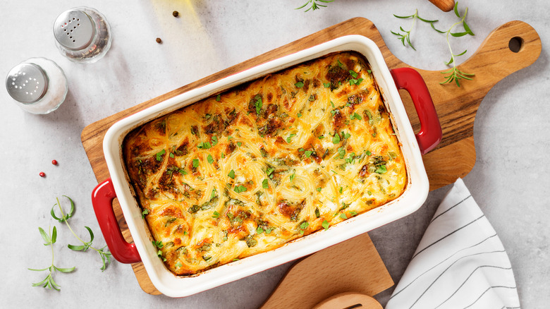 Baked spaghetti in casserole dish