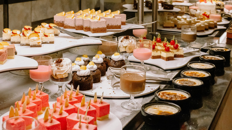 Variety of desserts at a buffet bar