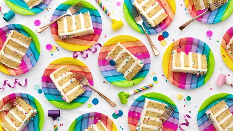 slices of birthday cake on plates