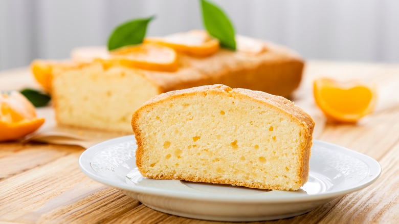 Slice of pound cake on plate