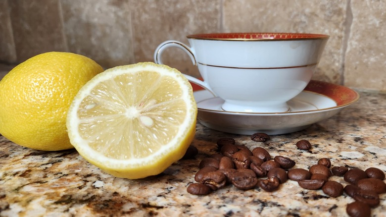 lemons coffee beans and lemon coffee