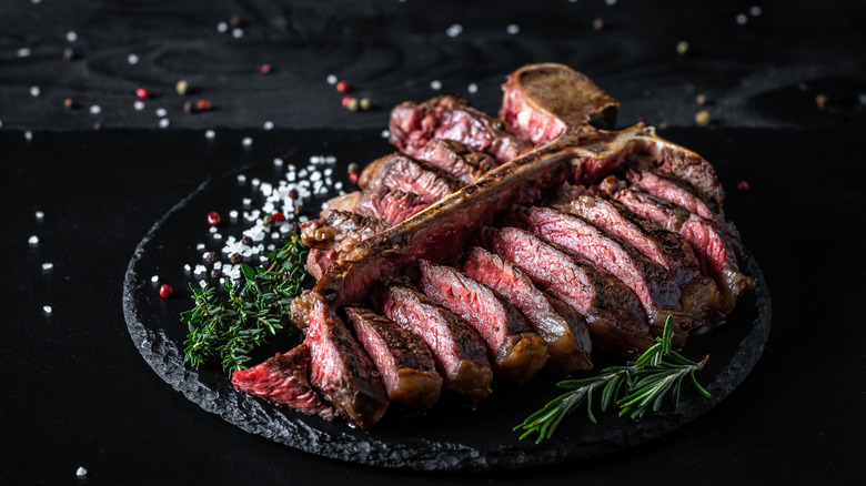 sliced steak served on a platter