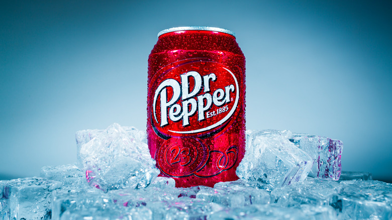 Can of Dr. Pepper on ice