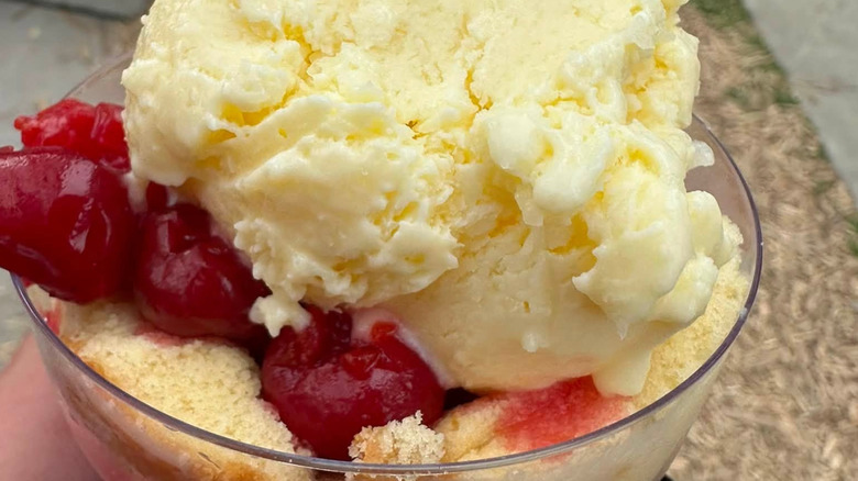 Parmesan ice cream with cherries