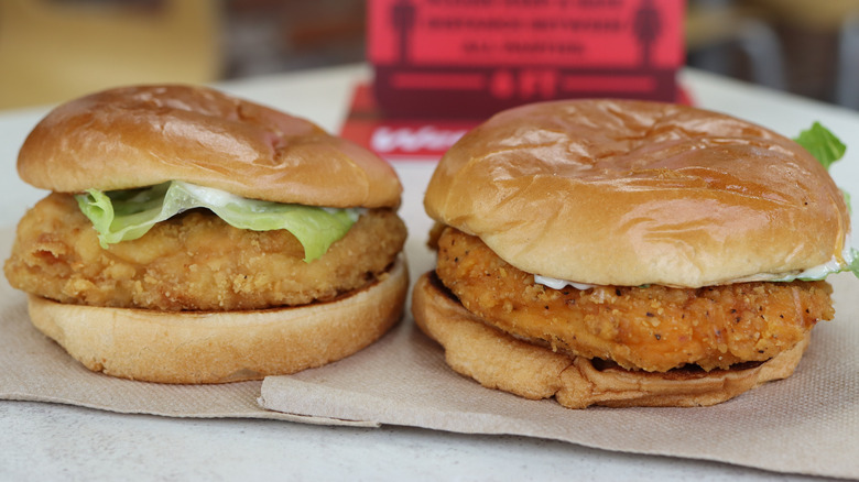 Two of Wendy's chicken sandwiches