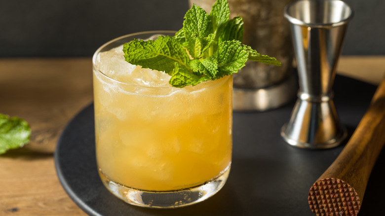 whiskey smash cocktail with mint