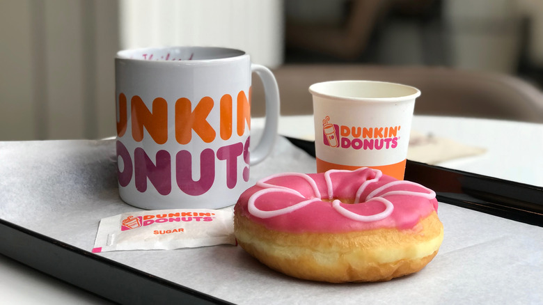Dunkin' Donuts mug, cup, and donut