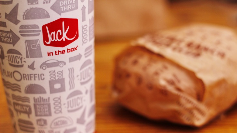 Jack in the Box drink and burger