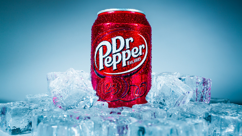 Dr Pepper can in some ice image