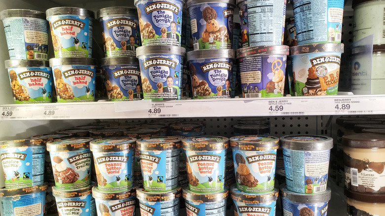 Ben & Jerry's pints in freezer section at store