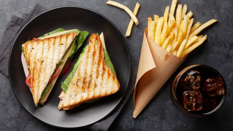 grilled sandwich and fries