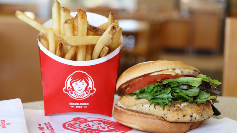 A Wendy's grilled chicken sandwich and french fries