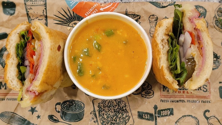 McAlister's soup next to sandwich