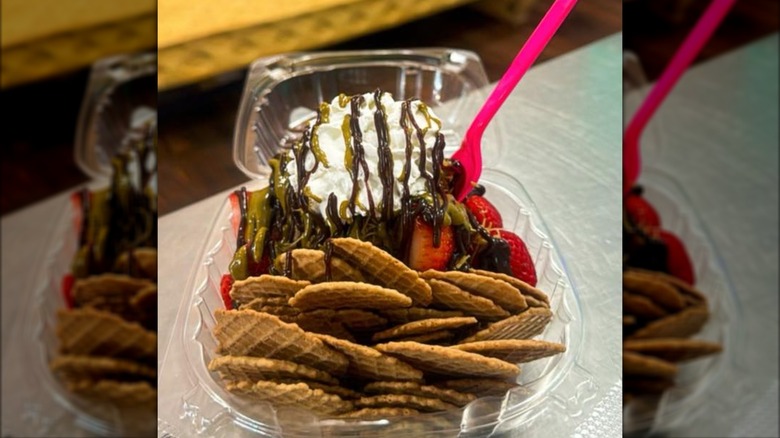 Dubai chocolate dessert nachos in plastic container
