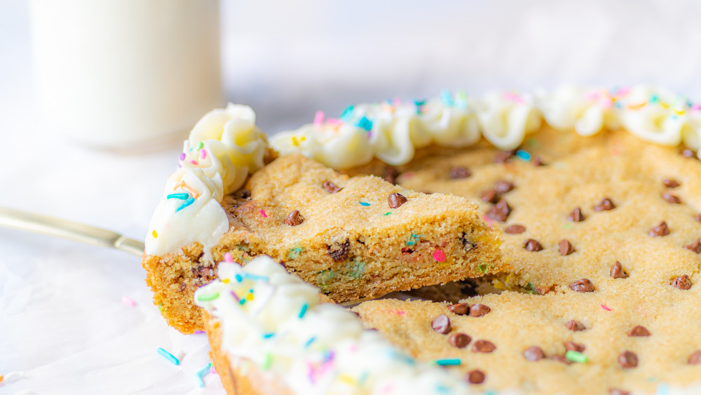 cookie cake with slice