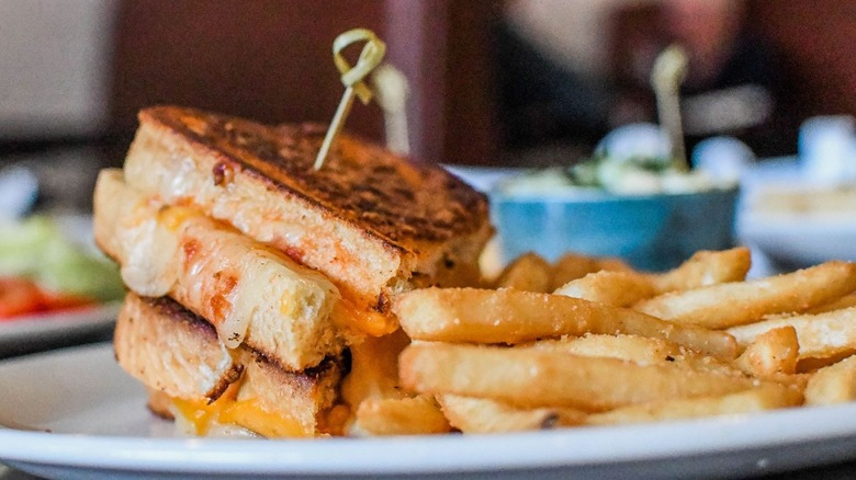 Grilled cheese and fries on a plate
