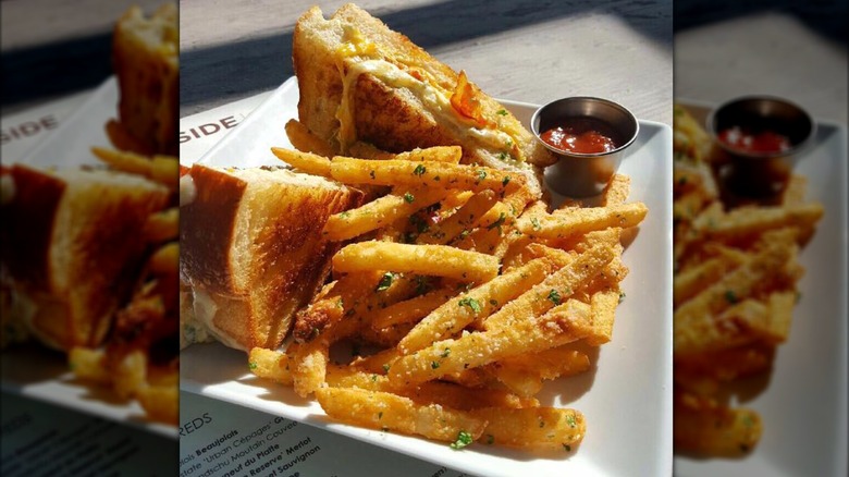 Grilled cheese, fries and sauce
