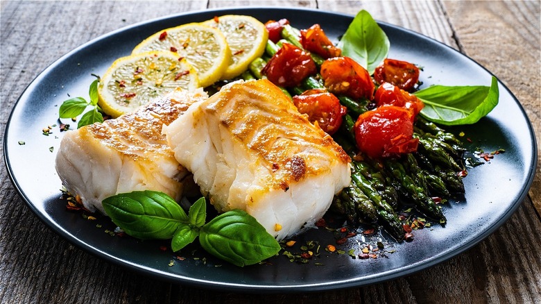 plate of fish and vegetables