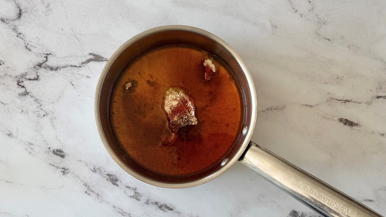 Maple bourbon sauce in saucepan