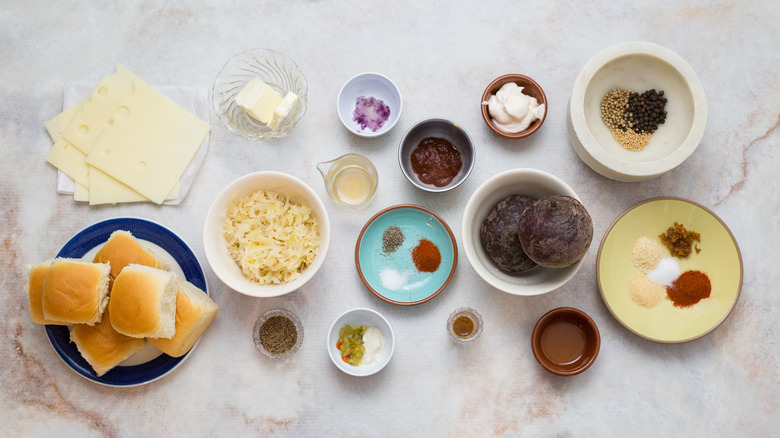 beet reuben slider ingredients on table
