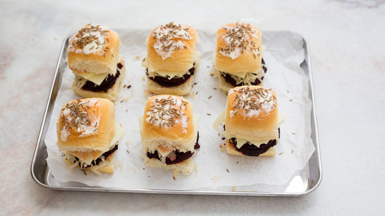 beet sliders on baking sheet