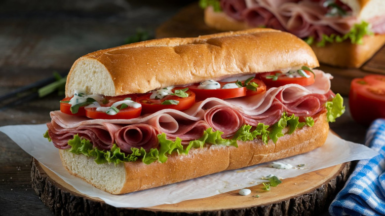 An Italian sub on a piece of parchment paper