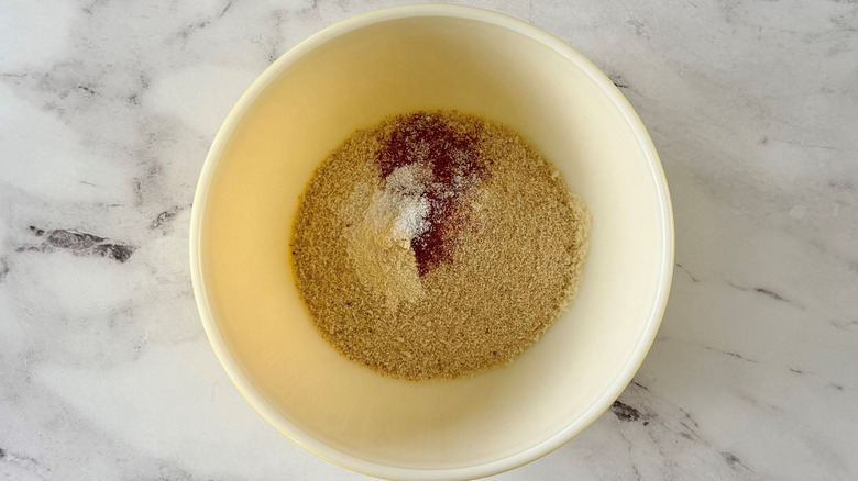 Breadcrumbs and spices in bowl