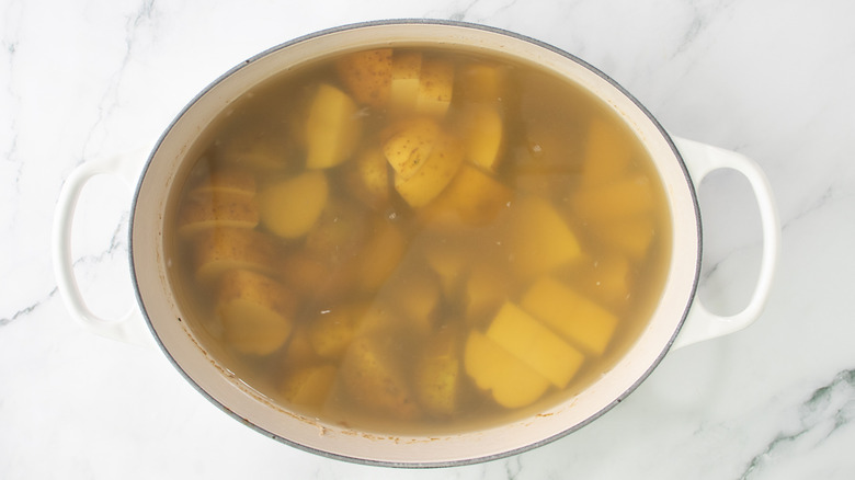 potato chunks boiling in pot of water
