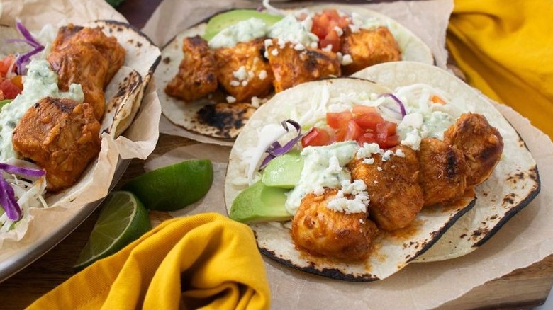 Buffalo chicken tacos with blue cheese dressing