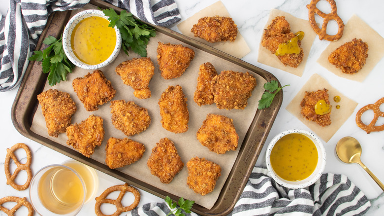 chicken nuggets on a baking pan