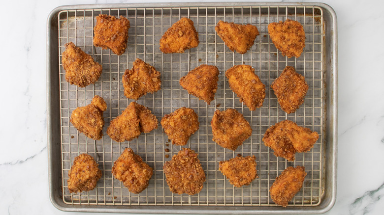 chicken nuggets on a wire rack