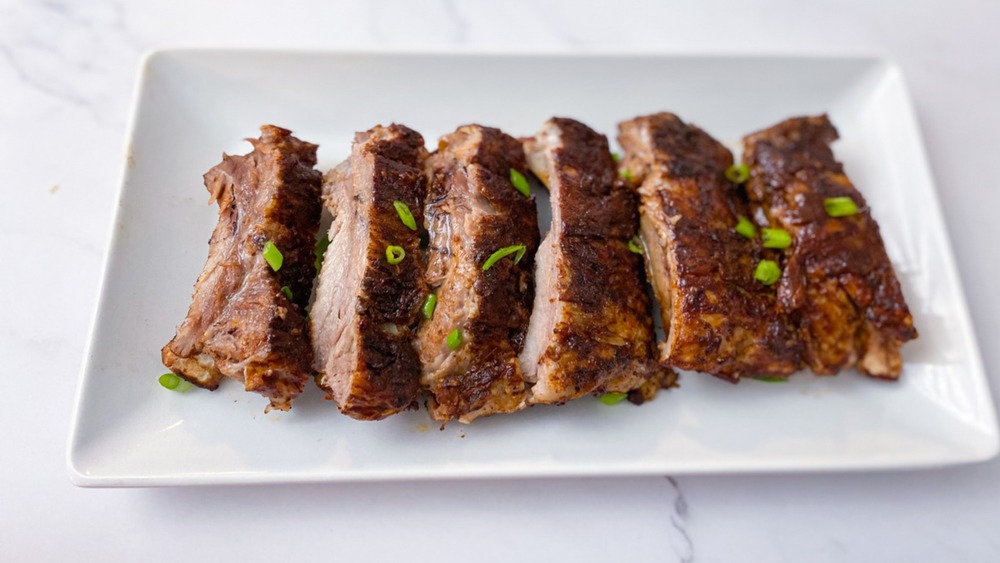 Instant Pot ribs garnished with green onion