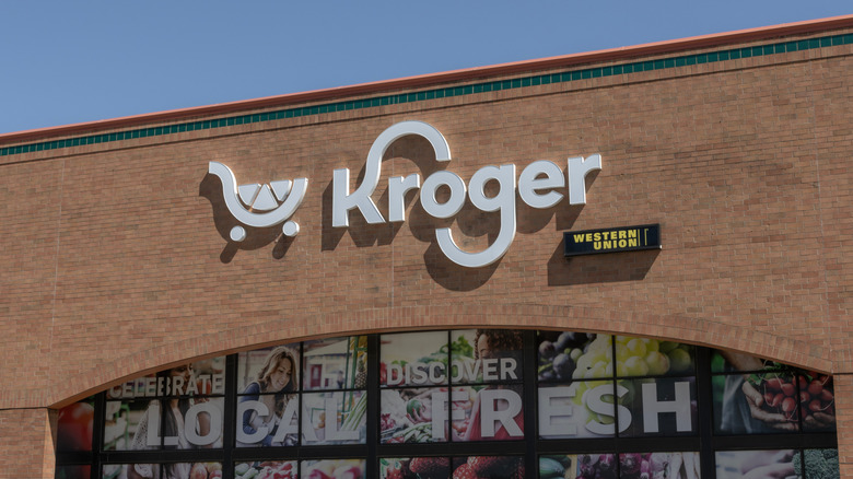 Brick exterior of a Kroger supermarket