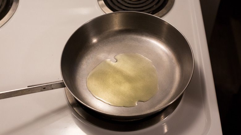 oil heating in frying pan