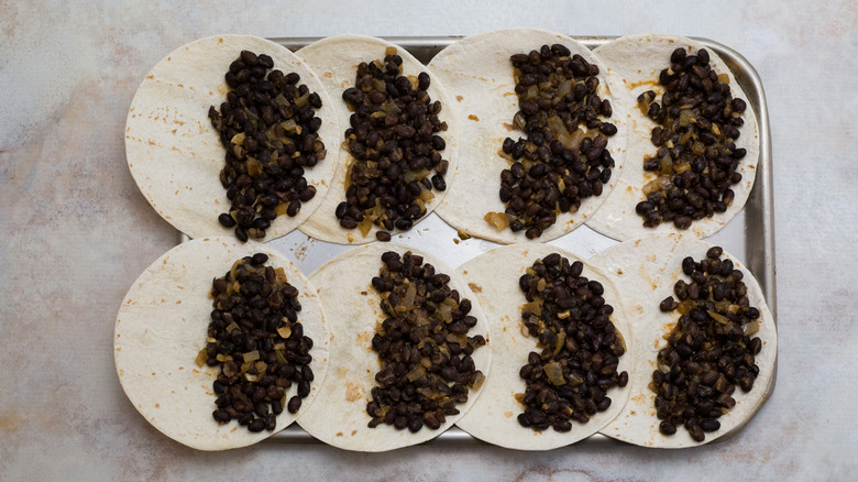 bean tacos on sheet pan