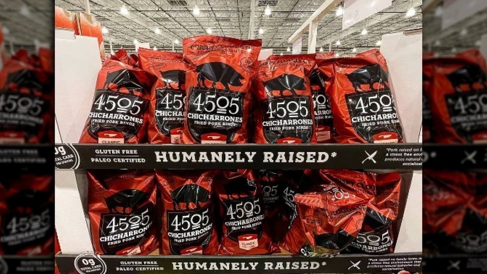 Costco's new pork rinds on a shelf