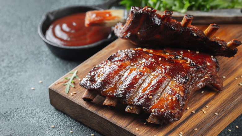 short ribs on a wooden cutting board