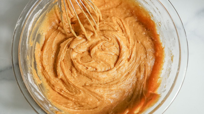 Pumpkin whoopie pie batter in bowl