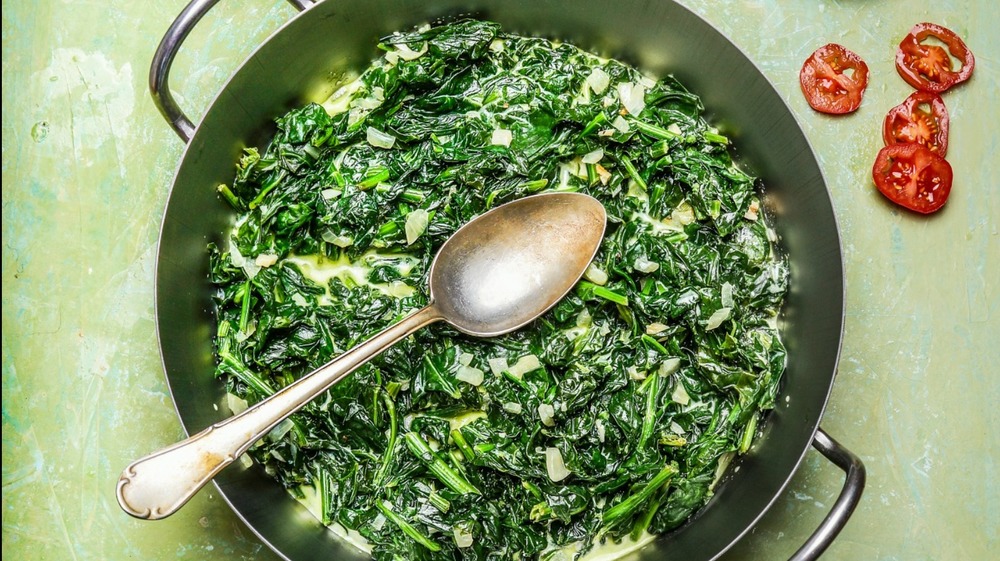 creamed spinach in a skillet