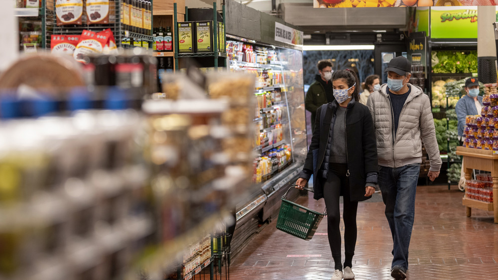 Masked supermarket shoppers