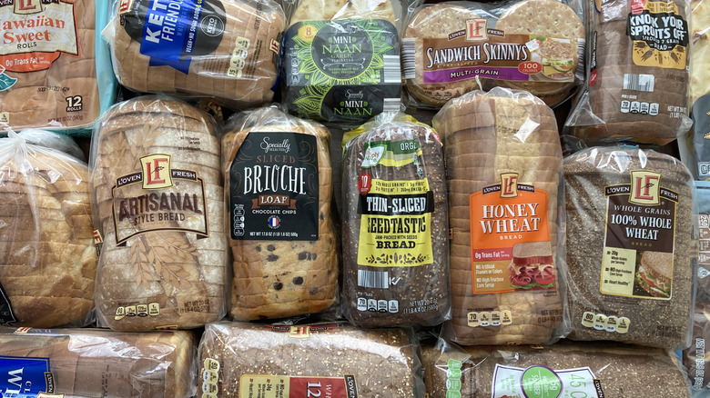 14 bags of Aldi breads laid out.
