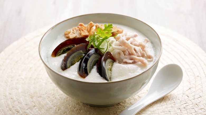  Century eggs in congee