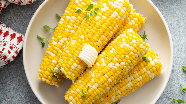 A plate of corn on the cob
