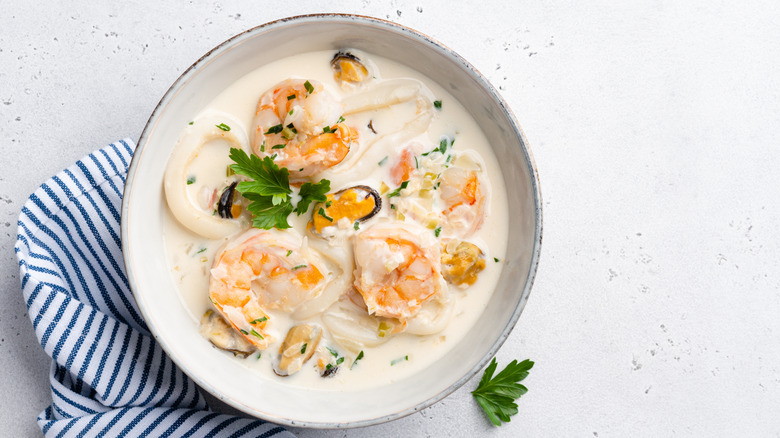 Bowl of seafood chowder