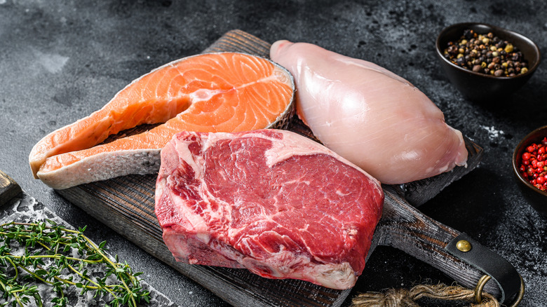 An assortment of meat and fish