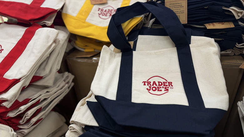 Reusable shopping bags with the Trader Joe's logo